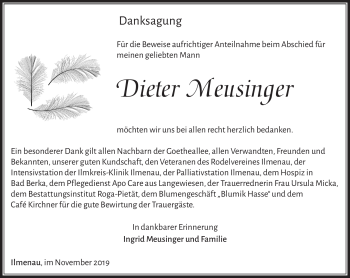 Traueranzeige von Dieter Meusinger von Südthüringer Presse