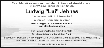 Traueranzeige von Ludwig Jehnes von Frankenpost