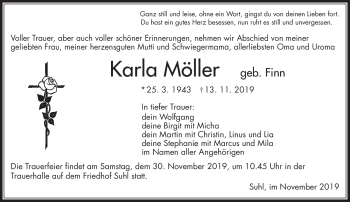 Traueranzeige von Karla Möller von Südthüringer Presse