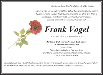 Traueranzeige von Frank Vogel von Frankenpost