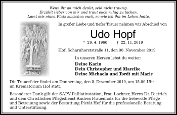 Traueranzeige von Udo Hopf von Frankenpost