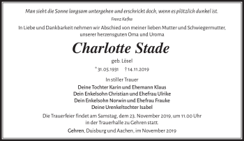 Traueranzeige von Charlotte Stade von Südthüringer Presse