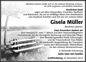 Traueranzeige von Gisela Müller von Südthüringer Presse