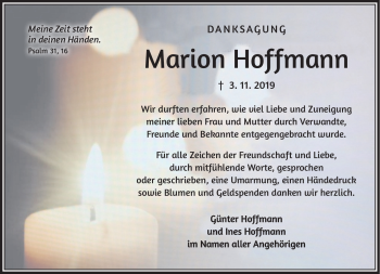 Traueranzeige von Marion Hoffmann von Südthüringer Presse