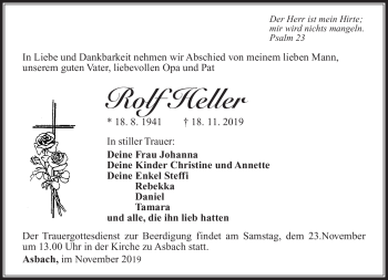 Traueranzeige von Rolf Heller von Südthüringer Presse