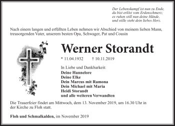 Traueranzeige von Werner Storandt von Südthüringer Presse