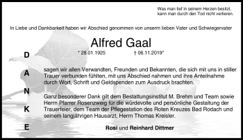 Traueranzeige von Alfred Gaal von Neue Presse Coburg