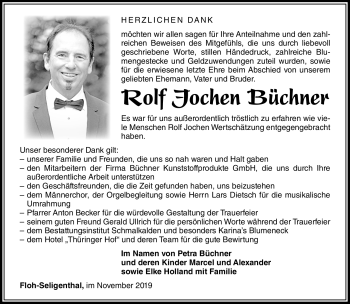 Traueranzeige von Rolf Büchner von Südthüringer Presse