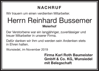 Traueranzeige von Reinhard Bussemer von Frankenpost