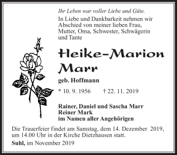 Traueranzeige von Heike-Marion Marr von Südthüringer Presse