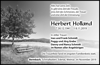 Traueranzeige von Herbert Holland von Südthüringer Presse