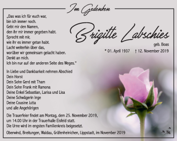 Traueranzeige von Brigitta Labschies von Südthüringer Presse