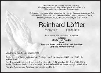 Traueranzeige von Reinhard Löffler von Neue Presse Coburg