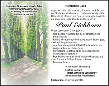 Traueranzeige von Paul Eichhorn von Südthüringer Presse