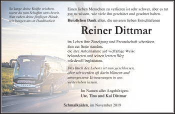 Traueranzeige von Reiner Dittmar von Südthüringer Presse