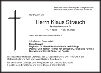 Traueranzeige von Klaus Strauch von Frankenpost