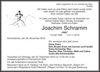 Traueranzeige von Joachim Schramm von Frankenpost