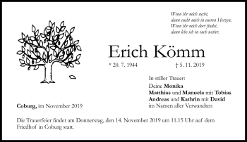 Traueranzeige von Erich Kömm von Neue Presse Coburg