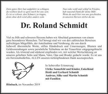 Traueranzeige von Roland Schmidt von Südthüringer Presse