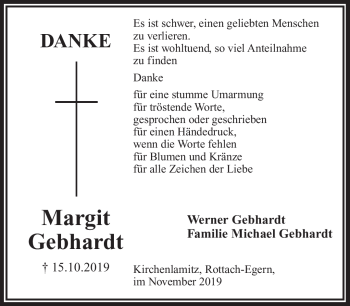 Traueranzeige von Margit Gebhardt von Frankenpost