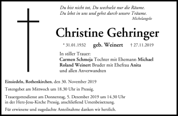 Traueranzeige von Christine Gehringer von Neue Presse Coburg