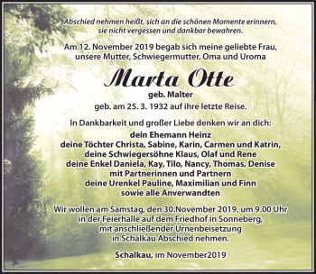Traueranzeige von Marta Otte von Südthüringer Presse