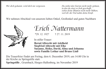 Traueranzeige von Erich Nattermann von Südthüringer Presse