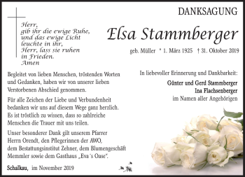 Traueranzeige von Elsa Stammberger von Südthüringer Presse