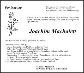 Traueranzeige von Joachim Machalett von Südthüringer Presse