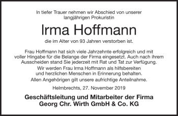 Traueranzeige von Irma Hoffmann von Frankenpost