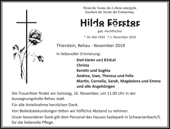 Traueranzeige von Hilde Förster von Frankenpost