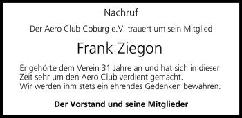 Traueranzeige von Frank Ziegon von Neue Presse Coburg