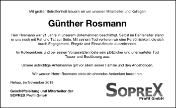 Traueranzeige von Günther Rosmann von Frankenpost