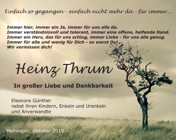 Traueranzeige von Heinz Thrum von Südthüringer Presse