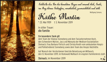 Traueranzeige von Käthe Martin von Südthüringer Presse