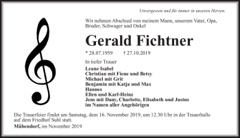 Traueranzeige von Gerald Fichtner von Südthüringer Presse