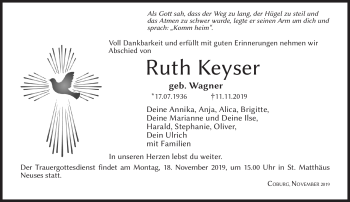Traueranzeige von Ruth Keyser von Neue Presse Coburg
