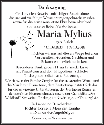 Traueranzeige von Maria Mylius von Südthüringer Presse