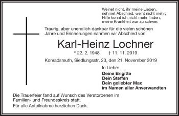 Traueranzeige von Karl-Heinz Lochner von Frankenpost