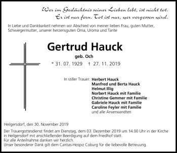 Traueranzeige von Gertrud Hauck von Neue Presse Coburg