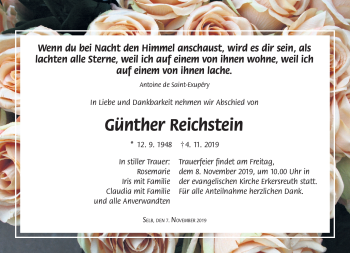 Traueranzeige von Günter Reichstein von Frankenpost