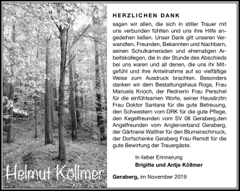 Traueranzeige von Helmut Köllner von Südthüringer Presse
