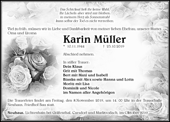 Traueranzeige von Karin Müller von Südthüringer Presse