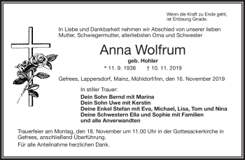 Traueranzeige von Anna Wolfrum von Frankenpost