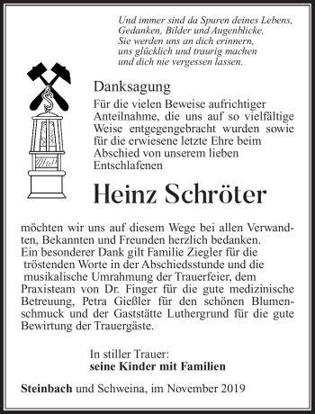 Traueranzeige von Heinz Schröter von Südthüringer Presse