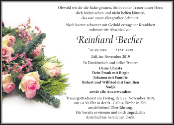 Traueranzeige von Reinhard Becher von Frankenpost