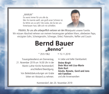 Traueranzeige von Bernd Bauer von Neue Presse Coburg