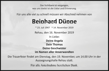 Traueranzeige von Reinhard Dünne von Frankenpost