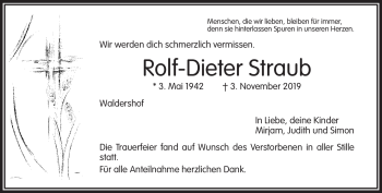 Traueranzeige von Rolf-Dieter Straub von Frankenpost