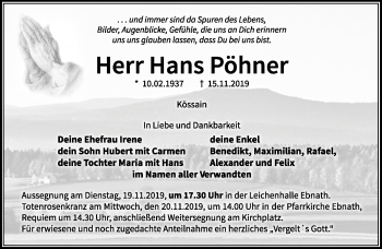 Traueranzeige von Hans Pöhner von Frankenpost